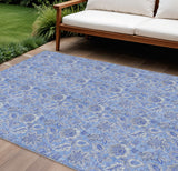 8' X 10' Navy Blue And Denim Blue Floral Washable Indoor Outdoor Area Rug