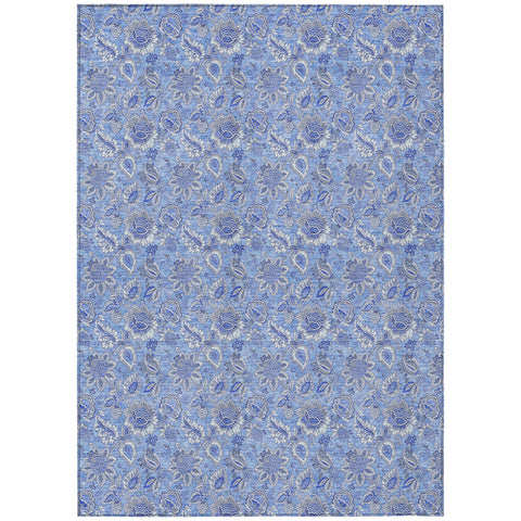 8' X 10' Navy Blue And Denim Blue Floral Washable Indoor Outdoor Area Rug