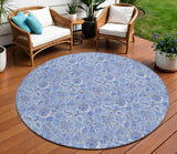 8' Denim Blue And Navy Blue Round Floral Washable Indoor Outdoor Area Rug