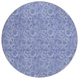 8' Denim Blue And Navy Blue Round Floral Washable Indoor Outdoor Area Rug