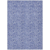 8' X 10' Denim Blue And Navy Blue Floral Washable Indoor Outdoor Area Rug