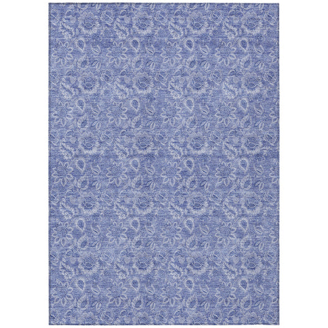 8' X 10' Denim Blue And Navy Blue Floral Washable Indoor Outdoor Area Rug
