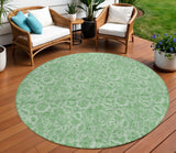 8' Green And Artichoke Green Round Floral Washable Indoor Outdoor Area Rug