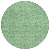 8' Green And Artichoke Green Round Floral Washable Indoor Outdoor Area Rug