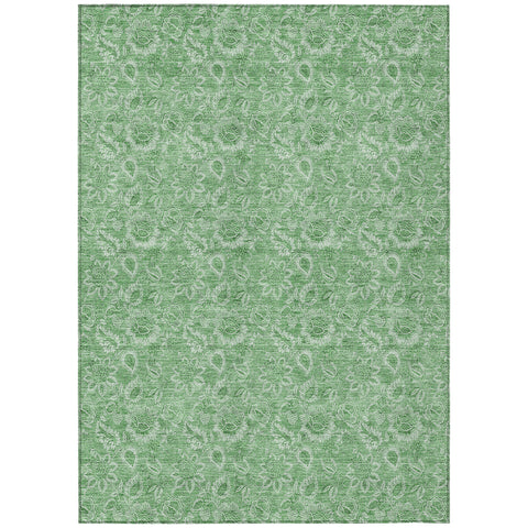 8' X 10' Green And Artichoke Green Floral Washable Indoor Outdoor Area Rug
