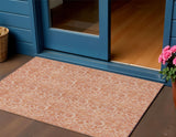 3' X 5' Salmon And Copper Floral Washable Indoor Outdoor Area Rug