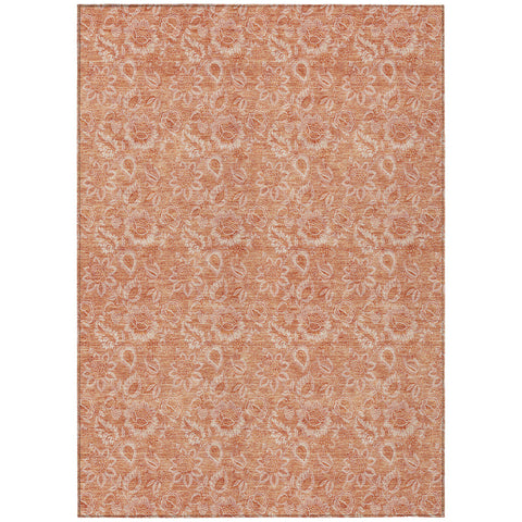 3' X 5' Salmon And Copper Floral Washable Indoor Outdoor Area Rug
