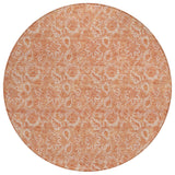 8' Salmon And Copper Round Floral Washable Indoor Outdoor Area Rug