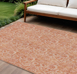 8' X 10' Salmon And Copper Floral Washable Indoor Outdoor Area Rug