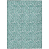 5' X 8' Teal Blue And Aqua Floral Washable Indoor Outdoor Area Rug
