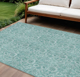 8' X 10' Teal Blue And Aqua Floral Washable Indoor Outdoor Area Rug