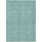 8' X 10' Teal Blue And Aqua Floral Washable Indoor Outdoor Area Rug