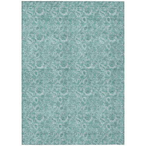 8' X 10' Teal Blue And Aqua Floral Washable Indoor Outdoor Area Rug