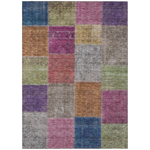 3' X 5' Copper Navy Blue And Gold Patchwork Washable Indoor Outdoor Area Rug