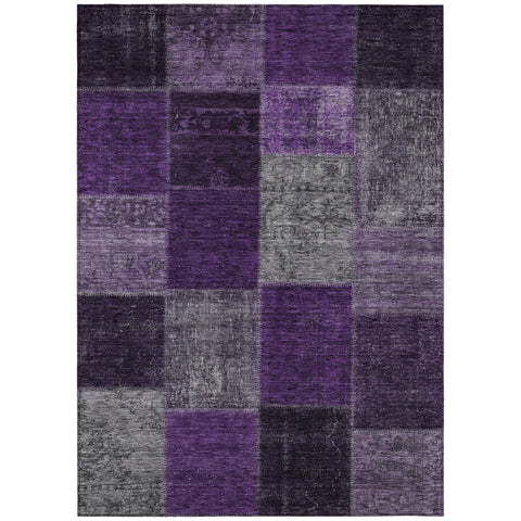 5' X 8' Eggplant Purple And Lilac Patchwork Washable Indoor Outdoor Area Rug