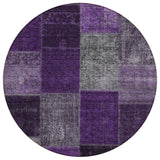 8' Eggplant Purple And Lilac Round Patchwork Washable Indoor Outdoor Area Rug
