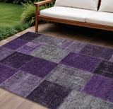 8' X 10' Eggplant Purple And Lilac Patchwork Washable Indoor Outdoor Area Rug