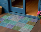 3' X 5' Green Navy Blue And Gray Patchwork Washable Indoor Outdoor Area Rug