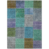 8' X 10' Green Navy Blue And Gray Patchwork Washable Indoor Outdoor Area Rug