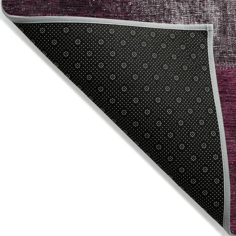 3' X 5' Merlot Burgundy And Gray Patchwork Washable Indoor Outdoor Area Rug