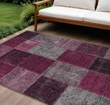 8' X 10' Merlot Burgundy And Gray Patchwork Washable Indoor Outdoor Area Rug