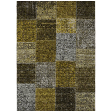 3' X 5' Brown Gold And Taupe Patchwork Washable Indoor Outdoor Area Rug