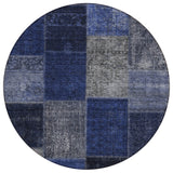 8' Navy Blue And Denim Blue Round Patchwork Washable Indoor Outdoor Area Rug