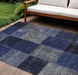 8' X 10' Navy Blue And Denim Blue Patchwork Washable Indoor Outdoor Area Rug