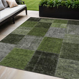5' X 8' Olive Green And Artichoke Green Patchwork Washable Indoor Outdoor Area Rug