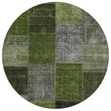 8' Olive Green And Artichoke Green Round Patchwork Washable Indoor Outdoor Area Rug