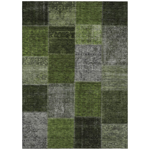 8' X 10' Olive Green And Artichoke Green Patchwork Washable Indoor Outdoor Area Rug