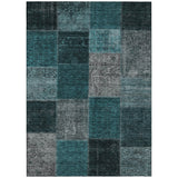 3' X 5' Teal Blue Aqua And Charcoal Patchwork Washable Indoor Outdoor Area Rug
