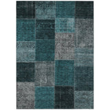 5' X 8' Teal Blue Aqua And Charcoal Patchwork Washable Indoor Outdoor Area Rug