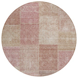 8' Blush Pink And Mauve Round Patchwork Washable Indoor Outdoor Area Rug