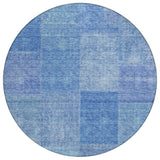 8' Denim Blue And Sky Blue Round Patchwork Washable Indoor Outdoor Area Rug