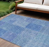 8' X 10' Denim Blue And Sky Blue Patchwork Washable Indoor Outdoor Area Rug