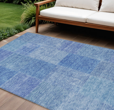 8' X 10' Denim Blue And Sky Blue Patchwork Washable Indoor Outdoor Area Rug
