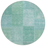 8' Teal Blue Sage And Green Round Patchwork Washable Indoor Outdoor Area Rug