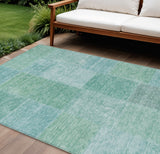 8' X 10' Teal Blue Sage And Green Patchwork Washable Indoor Outdoor Area Rug