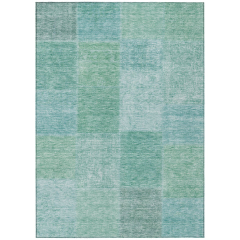 8' X 10' Teal Blue Sage And Green Patchwork Washable Indoor Outdoor Area Rug