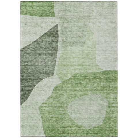 5' X 8' Olive Green And Fern Green Abstract Washable Indoor Outdoor Area Rug
