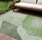 8' X 10' Olive Green And Fern Green Abstract Washable Indoor Outdoor Area Rug