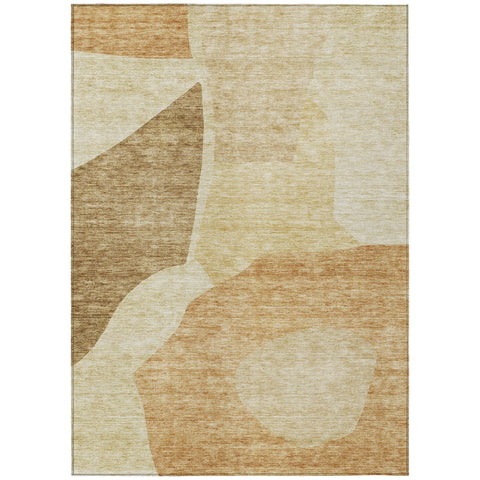 3' X 5' Beige Copper And Brown Abstract Washable Indoor Outdoor Area Rug