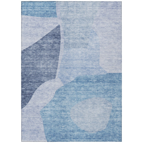 3' X 5' Denim Blue And Navy Blue Abstract Washable Indoor Outdoor Area Rug