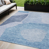 5' X 8' Denim Blue And Navy Blue Abstract Washable Indoor Outdoor Area Rug