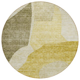 8' Gold Beige And Wheat Round Abstract Washable Indoor Outdoor Area Rug