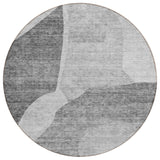 8' Silver Gray And Graphite Round Abstract Washable Indoor Outdoor Area Rug