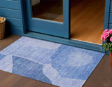 3' X 5' Navy Blue And Denim Blue Abstract Washable Indoor Outdoor Area Rug