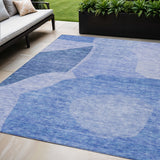 5' X 8' Navy Blue And Denim Blue Abstract Washable Indoor Outdoor Area Rug