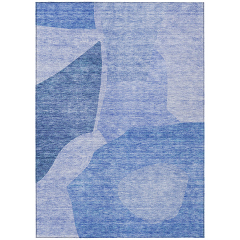 5' X 8' Navy Blue And Denim Blue Abstract Washable Indoor Outdoor Area Rug